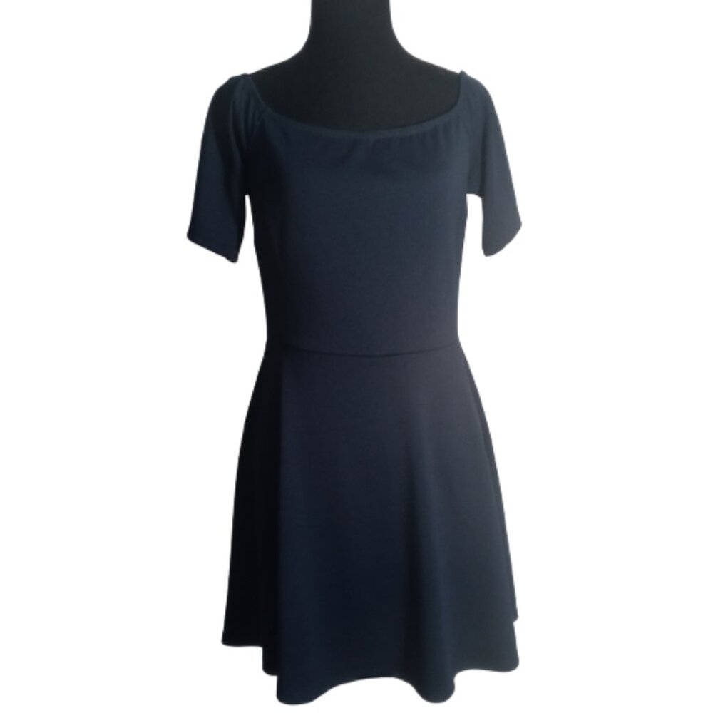 Skater Dress Navy Blue Short Sleeve Retro Fit and Flare Casual Goth Size Medium